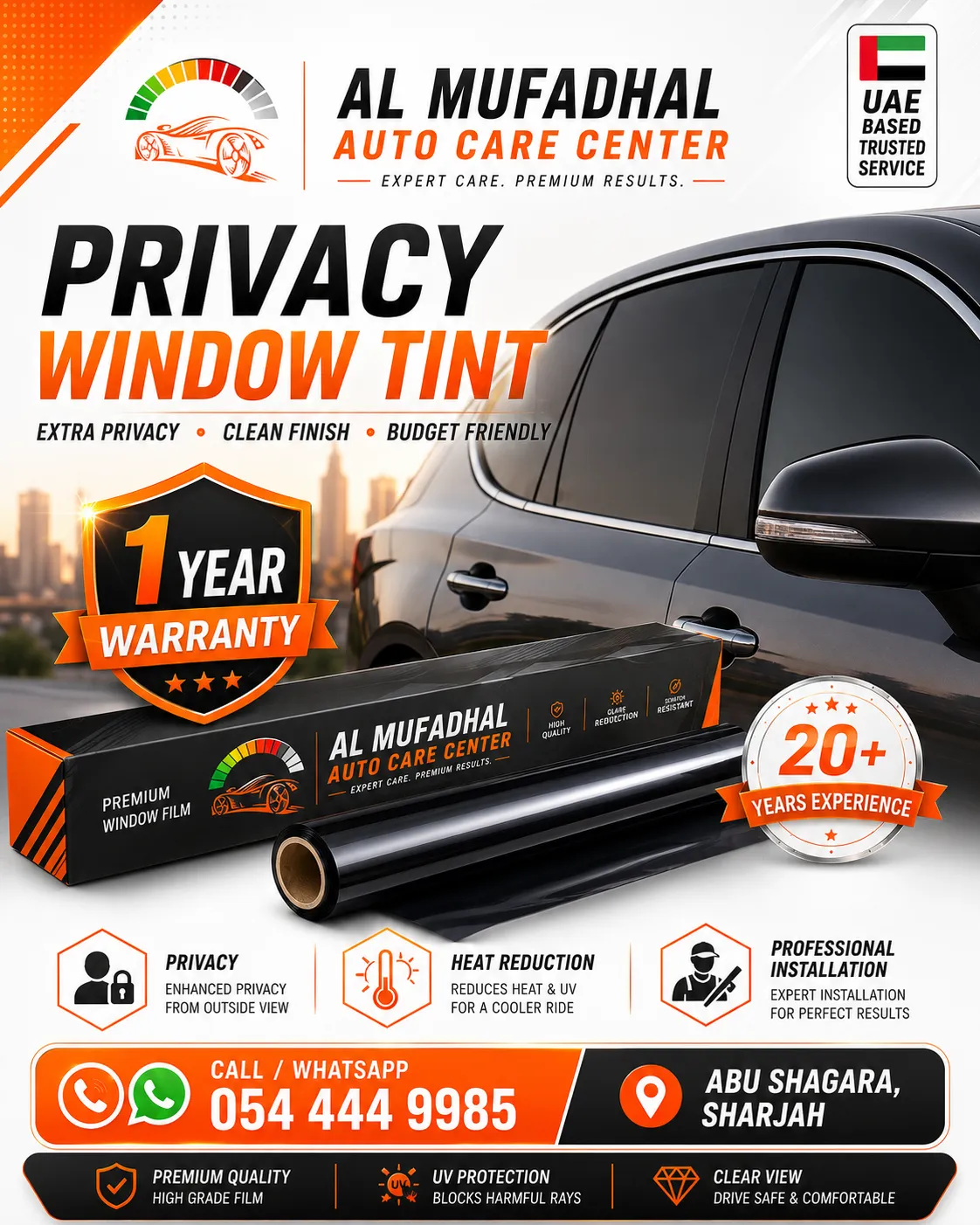 Privacy window tint with 1-year warranty