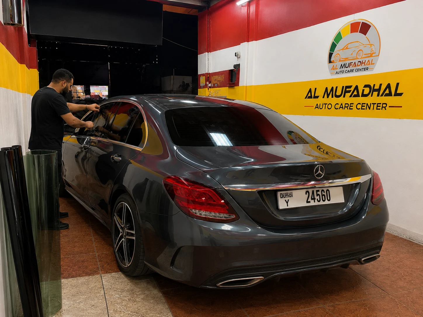 Completed tinted Mercedes rear view