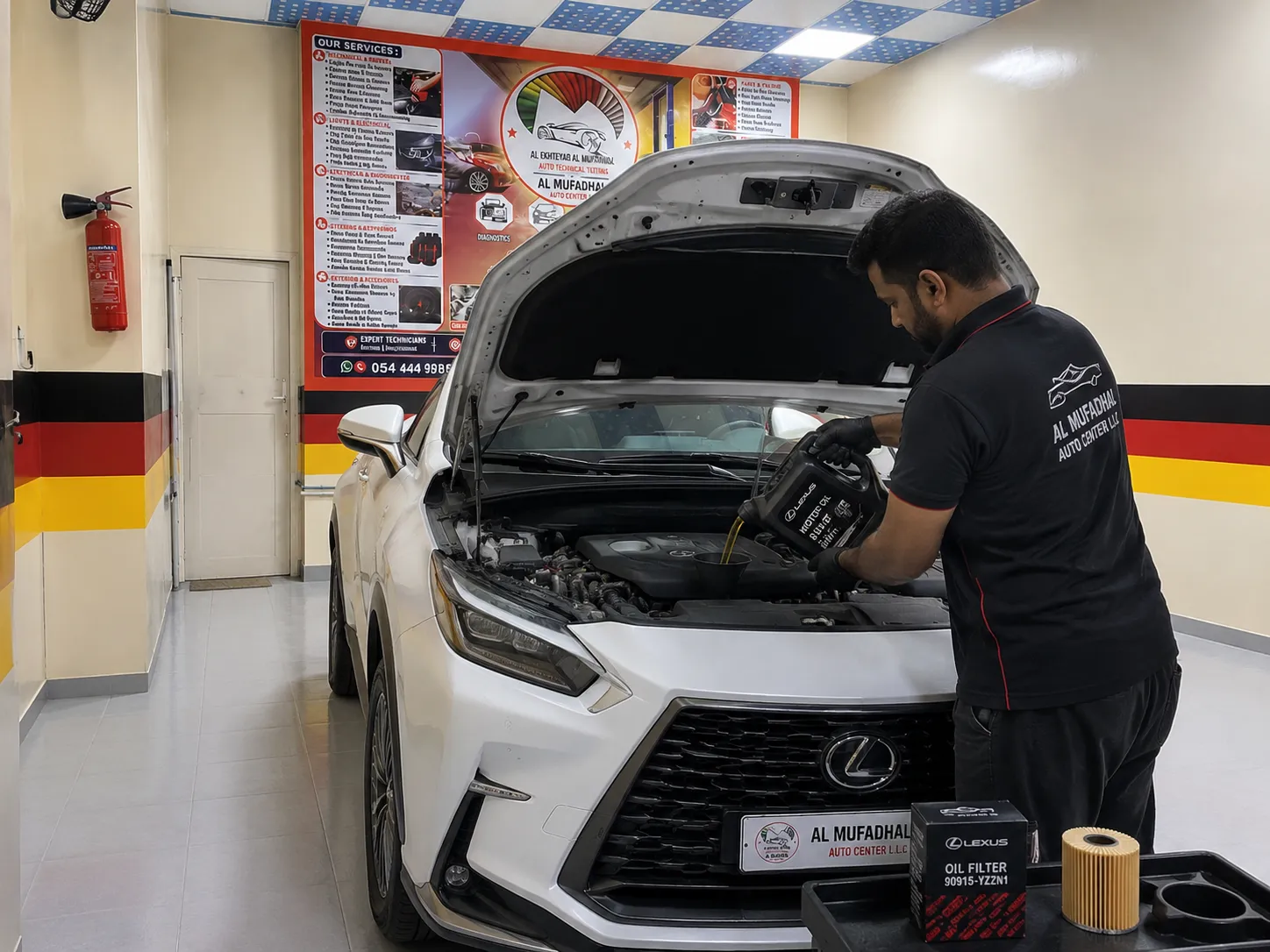 Lexus engine oil and oil filter service at AL MUFADHAL