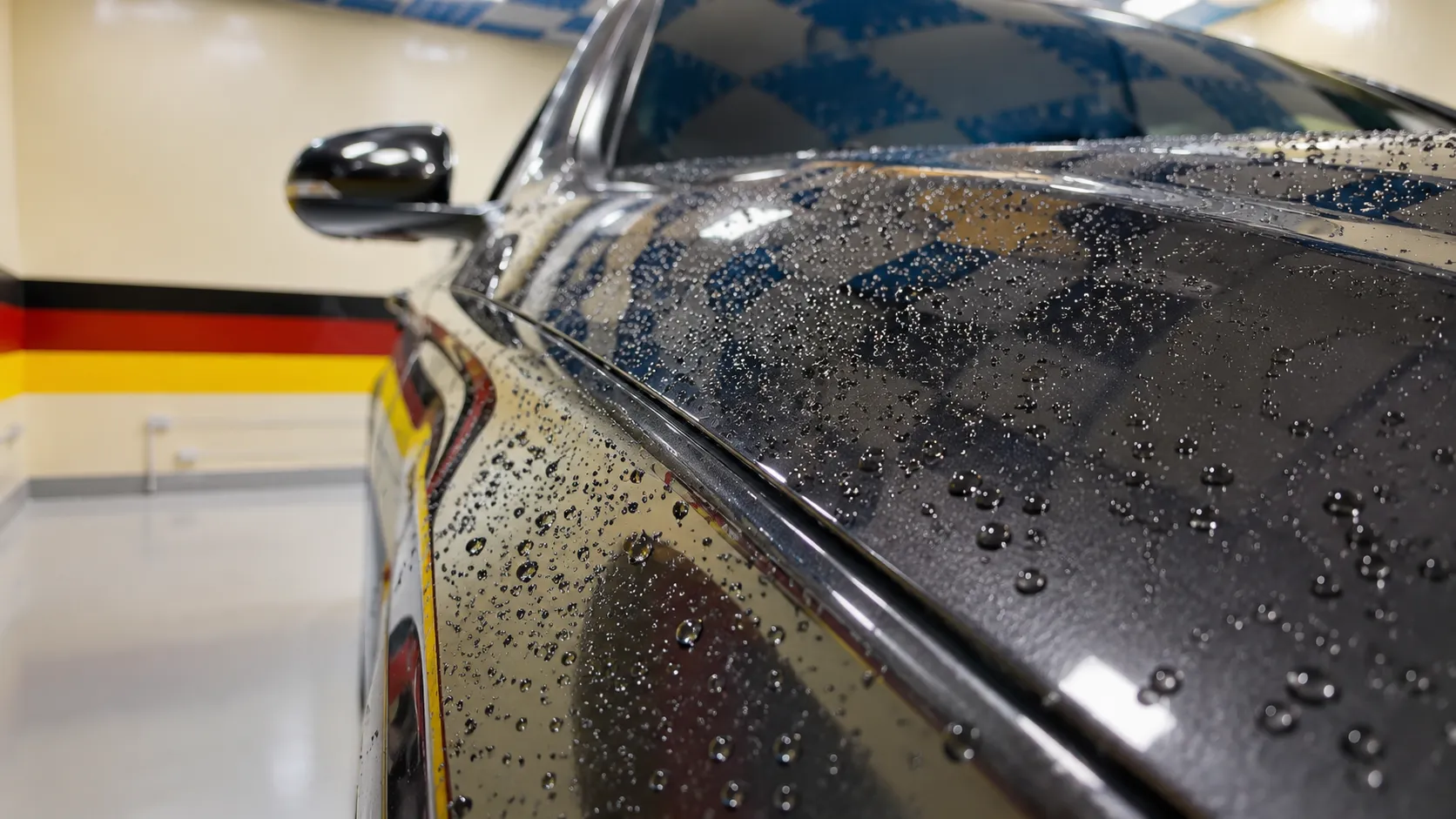 Water beading on ceramic protected black paint