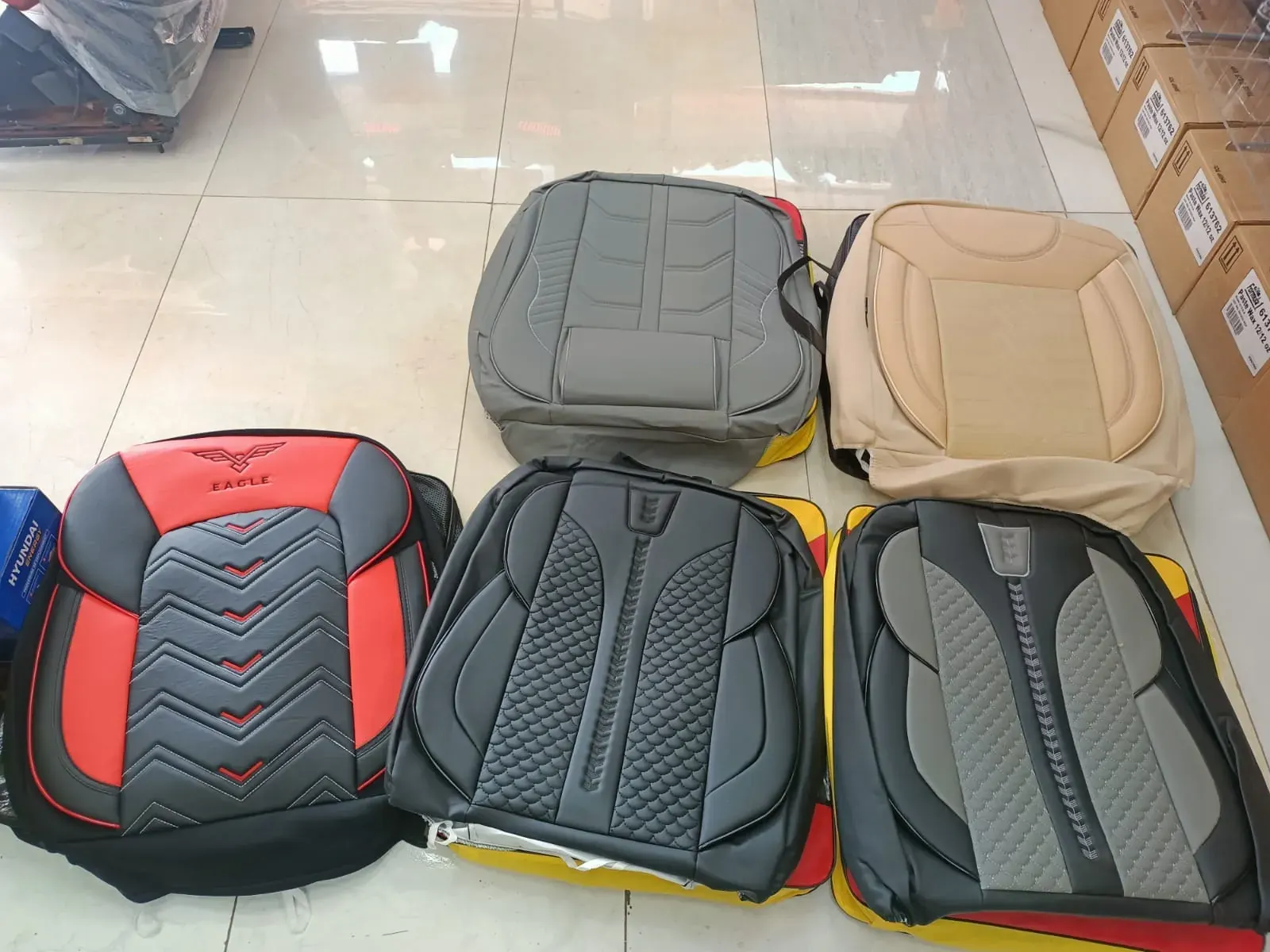 Assorted car seat cover designs and colours